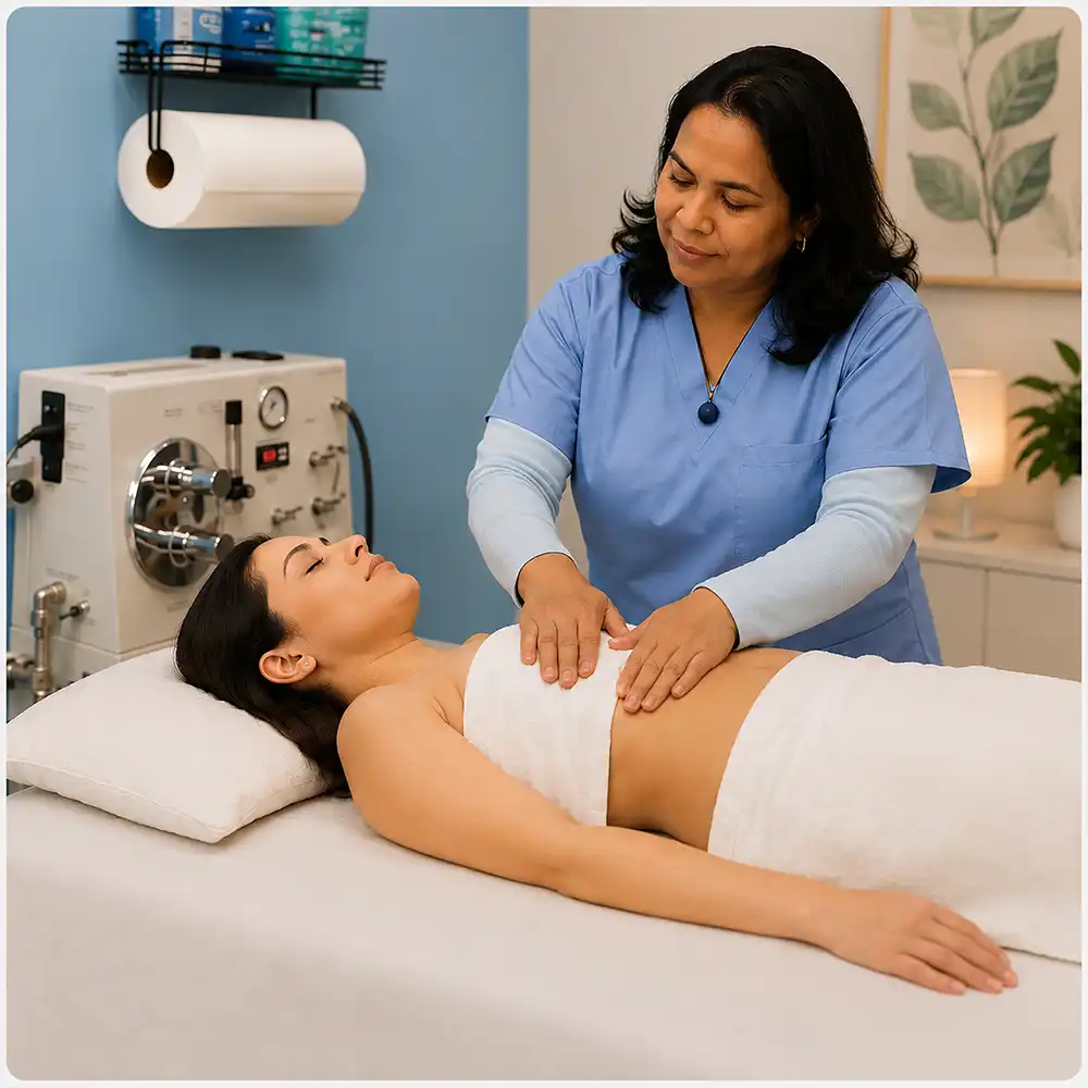 Abdominal massage during wellness treatment
